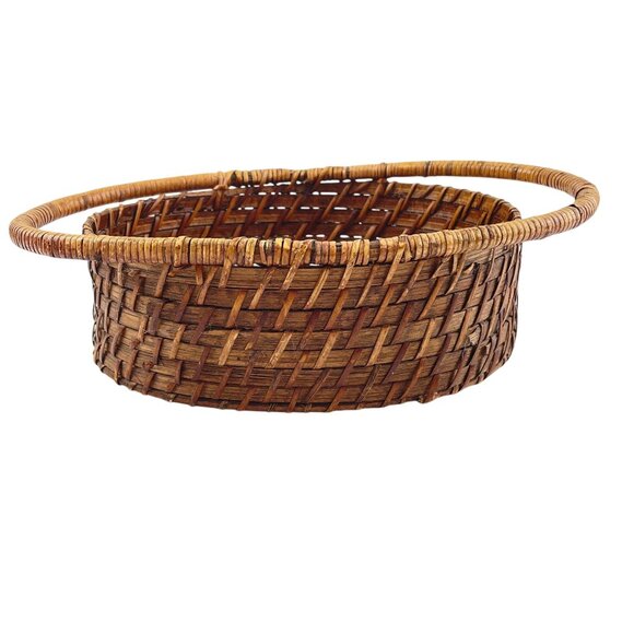 Oval Wicker Basket Size Handles 12" Long 8" Wide 3.5" Tall Medium Brown - Picture 1 of 5